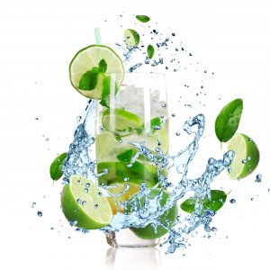 Mojito cocktail with splashing liquid